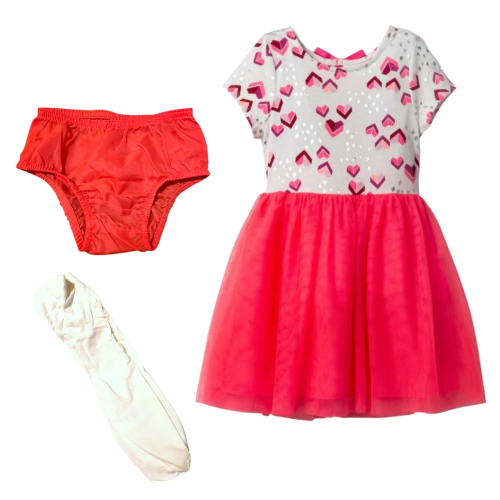 Cat & Jack Toddler Girls Pink Heart Dress Valentines Day Tutu Outfit 3pc